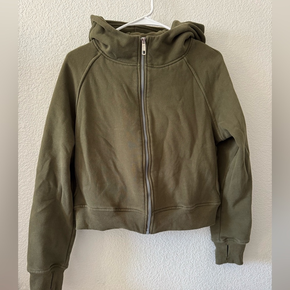 Olive Green Hooded Zip-Up Jacket